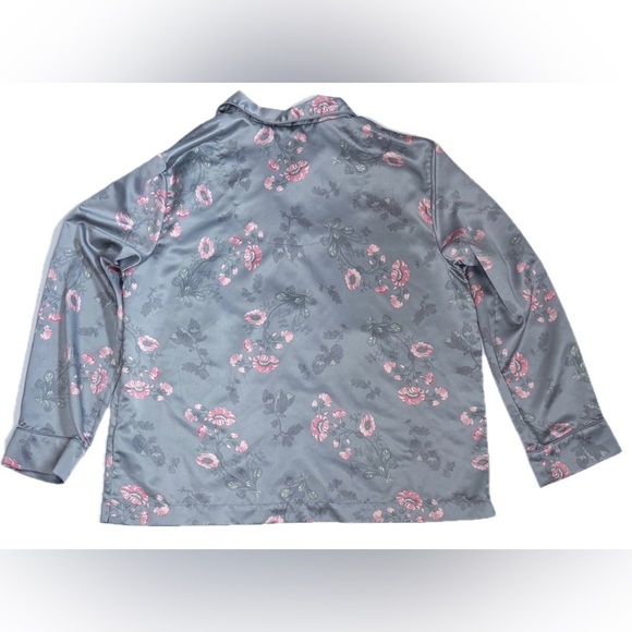Ralph Lauren Gray Floral Satin Pajamas Size Large Top Pants Romance Feminine - Picture 2 of 11